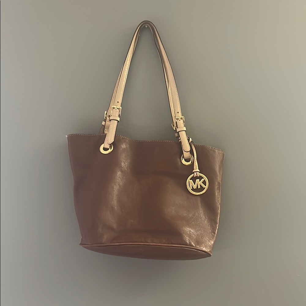 Michael Kors Chocolate Brown Tote with Cream Straps